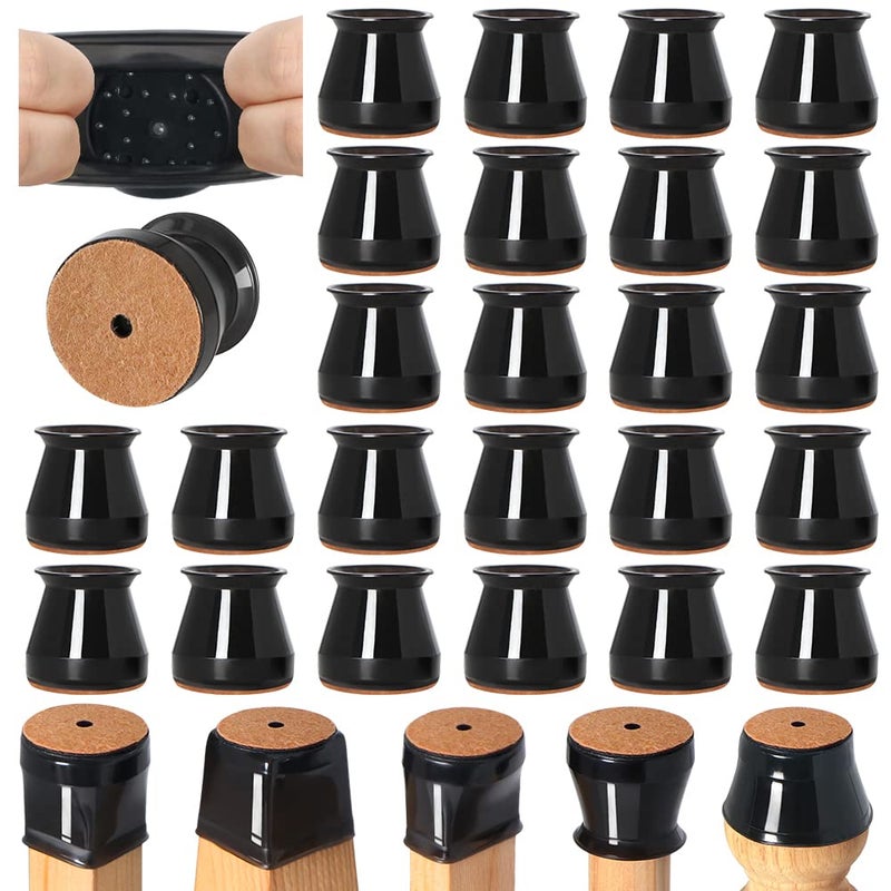 VIUME 24 Pcs Chair Leg Floor Protectors for Hardwood Floors Silicone Covers to Protect Wood Tile Floors Felt Bottom Furniture Leg Caps Anti-Scratch Reduce Noise (Fit:0.9""-1.29"") - Image 1